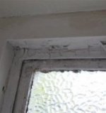 Flaking paint on window caused by condensation